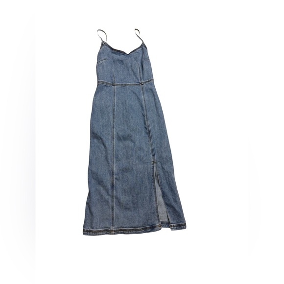 ✨👗 Steve Madden Giselle Denim Midi Dress Sz 2 Y2K Slit Spaghetti Strap 👗✨ - Picture 2 of 5